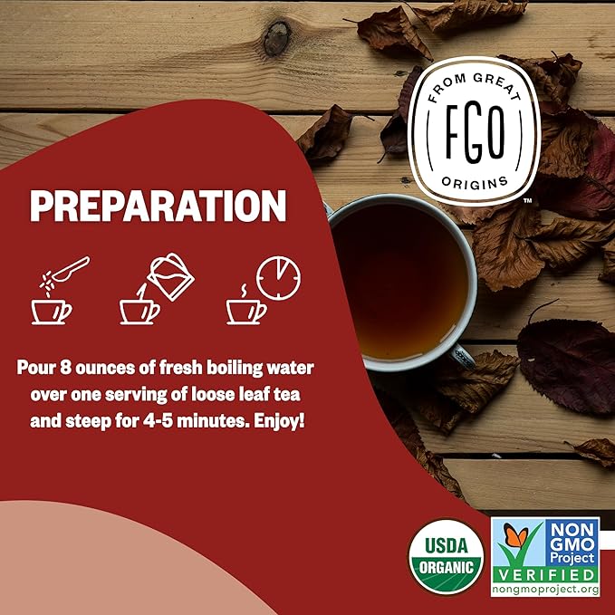 FGO Organic Rooibos Tea 16 Ounce Loose Leaf Bulk Resealable Bag Caffeine Free Packaging May Vary (Pack of 1)