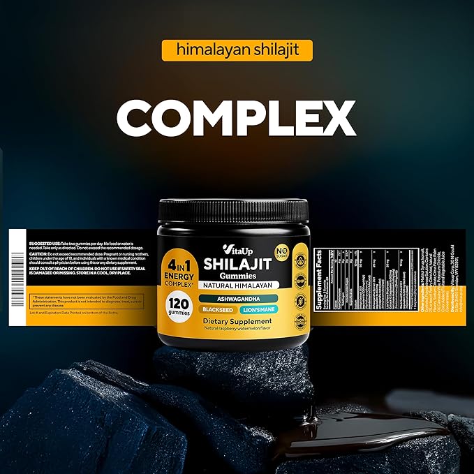 Himalayan Shilajit Gummies - Sugar Free Natural Shilajit Gummies with Fulvic Acid Ashwagandha Lions Mane Black Seed - Immune &amp Energy Support - 120 Count