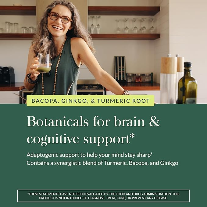 Gaia Herbs Agile Mind - Brain Support Herbal Supplements - Brain Circulation Support* - with Turmeric Root Bacopa Black Pepper &amp Ginkgo Biloba - 60 Vegan Liquid Phyto-Capsules (60 Servings)