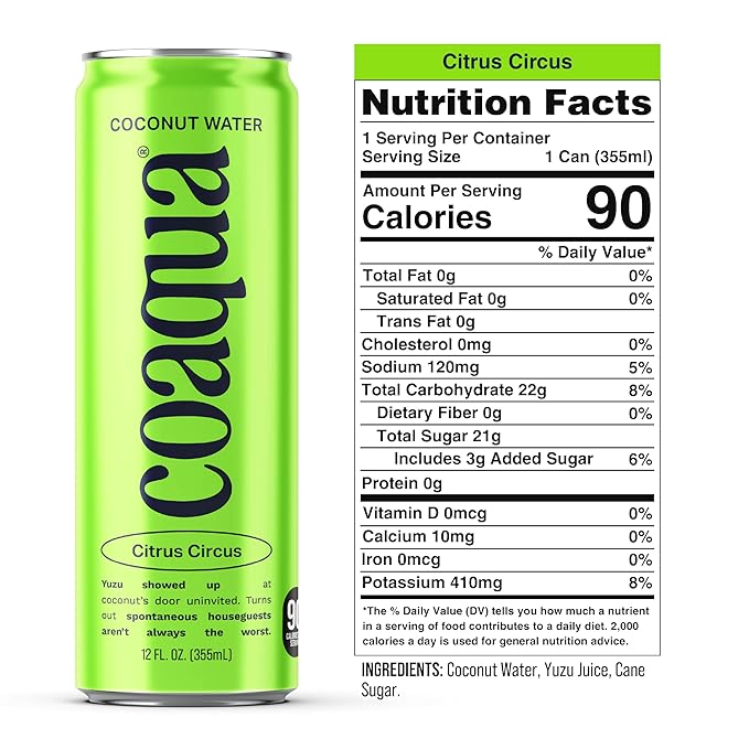 Coaqua Citrus Circus Coconut Water 12 Pack Citrus Blend Electrolyte Drink from Real Yuzu Juice Naturally Zesty Hydration for Everyday Refreshment 12 Fl Oz Cans