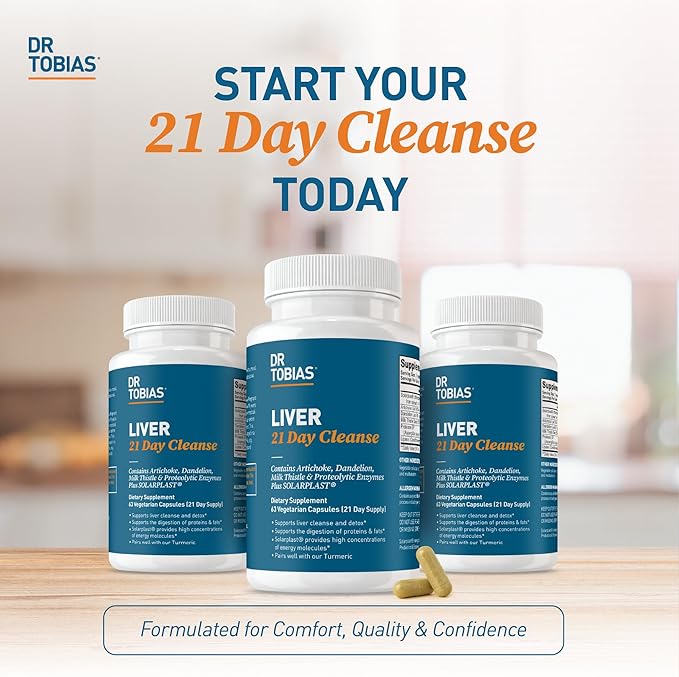 Dr. Tobias Liver 21 Day Cleanse Herbal Liver Detox Cleanse with Milk Thistle Dandelion Root &amp Artichoke Extract Supports Liver Health &amp Digestion 63 Vegetarian Capsules (63 Count (Pack of