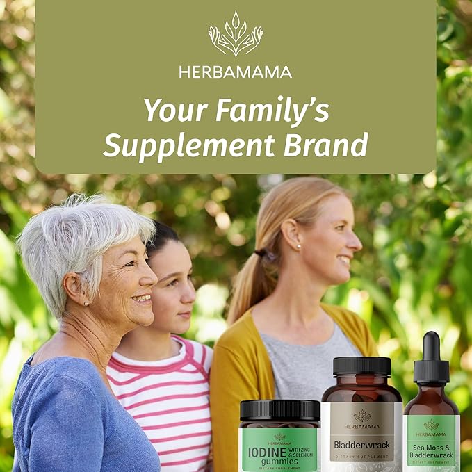 HERBAMAMA Bladderwrack Capsules - 1200mg Bladderwrack Herb Powder for Energy &amp Overall Support - Vegan Non-GMO Sea Iodine Source Supplement 100 Caps