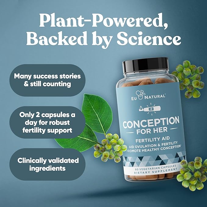 Eu Natural Conception for Her Fertility Supplements for Women - Ovulation Hormonal Balance &amp Regular Cycle Support - Myo-Inositol Folate Folic Acid &amp Vitex - 120 Vegetarian Capsules