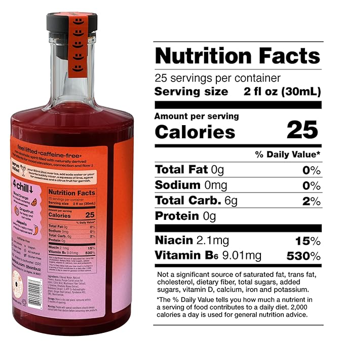 Bonbuz Slowburn Caffeine-Free - Functional Non-Alcoholic Spirit with Nootropics &amp Adaptogens - Spicy Sugar-Free Mocktail Mixer &amp Alcohol Replacement Drink - Low-Calorie Keto Gluten-Free - 75