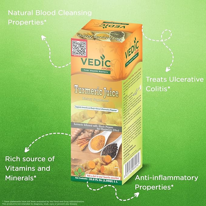 Vedic Juices Pure Turmeric Juice | Premium Quality Turmeric Liquid Extract Supplement | Digestion | 33.8 Fl Oz (Pack of 1)