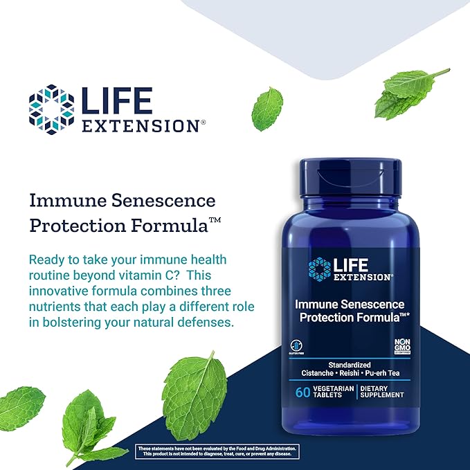 Life Extension Immune Senescence Formula Standardized Cistanche Reishi PU-ERH Tea 60 Vegetarian Tablets