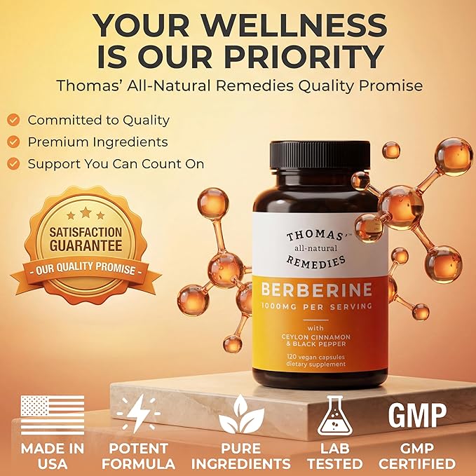 Thomas' all-natural Remedies Berberine 1000mg Metabolic Support - 120 Vegan Capsules w/Organic Ceylon Cinnamon &amp Black Pepper | Supports Healthy Heart and Gut Health &amp Overall Wellness