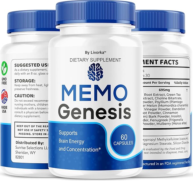 (2 Pack) Memo Genesis Capsules - Original MemoGenesis Brain Health Daily Support Pills Natural Advanced Formula Cognitive Health &amp Function to Help Maintain Clarity Focus 120 Capsules for 2 Month