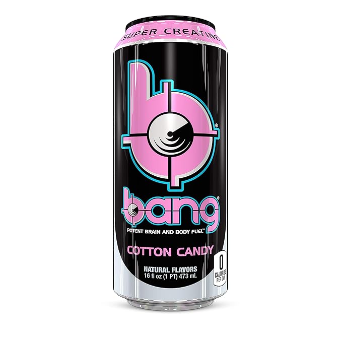 Bang Cotton Candy Energy Drink 0 Calories Sugar Free with Super Creatine 16oz 4 Count