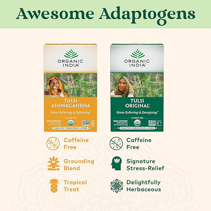 ORGANIC INDIA Tulsi Original Herbal Tea - Holy Basil and African Basil Calming and Stress Relief Tea Immune Support USDA Certified Organic Non-GMO Caffeine-Free - 18 Infusion Bags 3 Pack