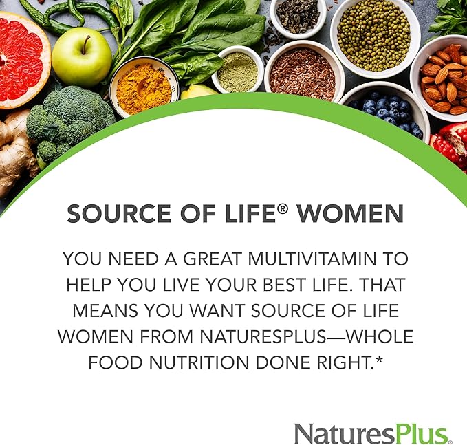 NaturesPlus Source of Life Women - 60 Tablets - Multivitamin &amp Mineral Supplement - with Iron Calcium Folate &amp Lutein - Gluten Free Vegetarian - 30 Servings