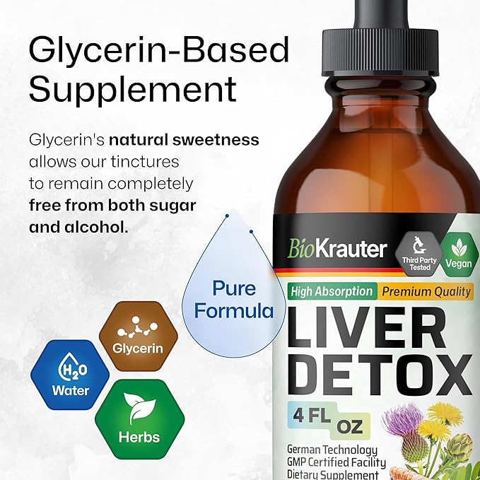 BIO KRAUTER® Liver Cleanse Detox &amp Repair* - Vegan Liquid Liver Support with Milk Thistle Chanca Piedra Turmeric Dandelion Root &amp Artichoke 700 mg - 4 Fl.Oz 56-Day of Supply - Alcohol &amp