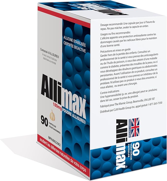 ALLIMAX 180mg 90 Capsules. Allicin Garlic Supplement to Support Your Body’s Immune Function. Contains Stabilized and Potent Bioactive Allicin Extracted from Clean &amp Sustainable Spanish Grown Garl