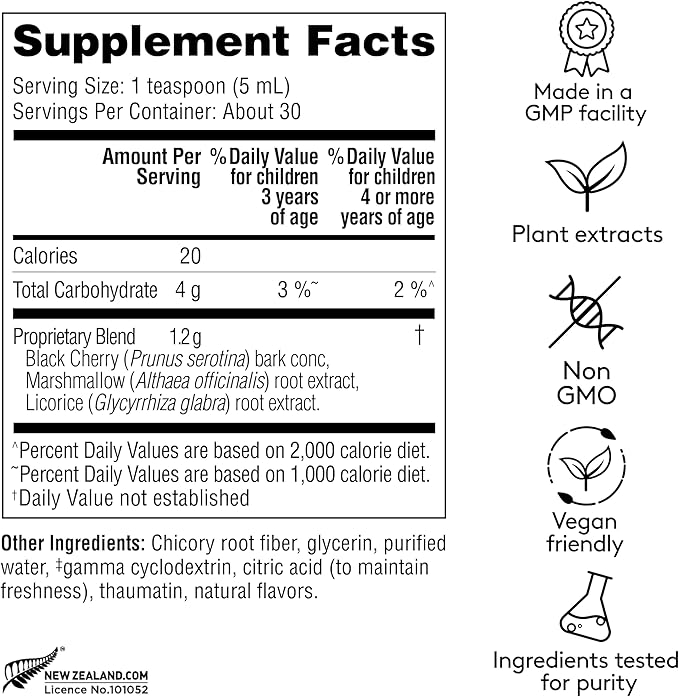Children's Chest Night Herbal Syrup Nighttime Sleep Support to Soothe The Throat &amp Chest with Wild Cherry Bark Marshmallow &amp Licorice Root - 5.1 Fl oz (30 Servings)