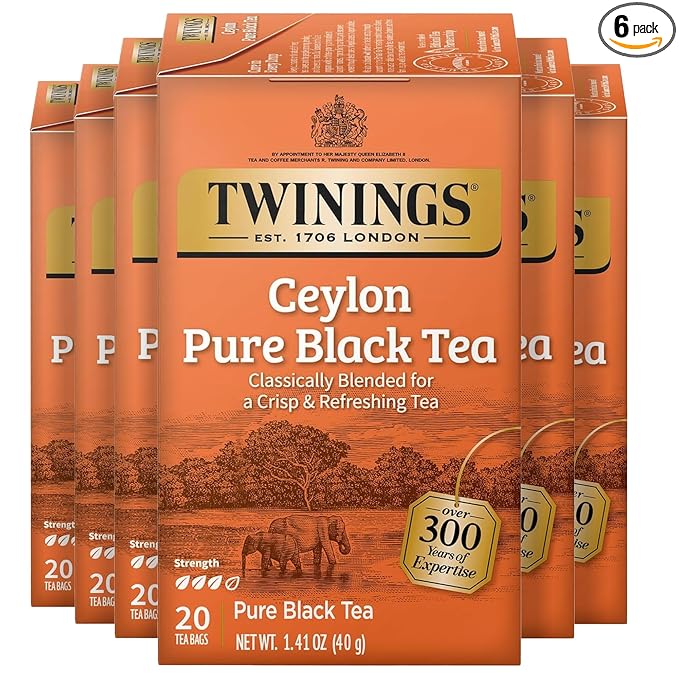 Twinings Ceylon Pure Black Tea Individually Wrapped Bags 20 Count (Pack of 6) formerly Ceylon Orange Pekoe Crisp Refreshing Caffeinated Enjoy Hot or Iced 120 Teabags