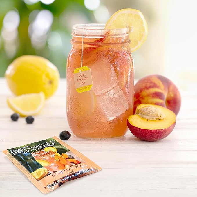 Bigelow Botanicals Cold Water Infusion Peach Lemonade with Acai Caffeine Free Herbal Tea with Peach and Lemonade Flavor 18 Count Box (Pack of 6) 108 Total Tea Bags