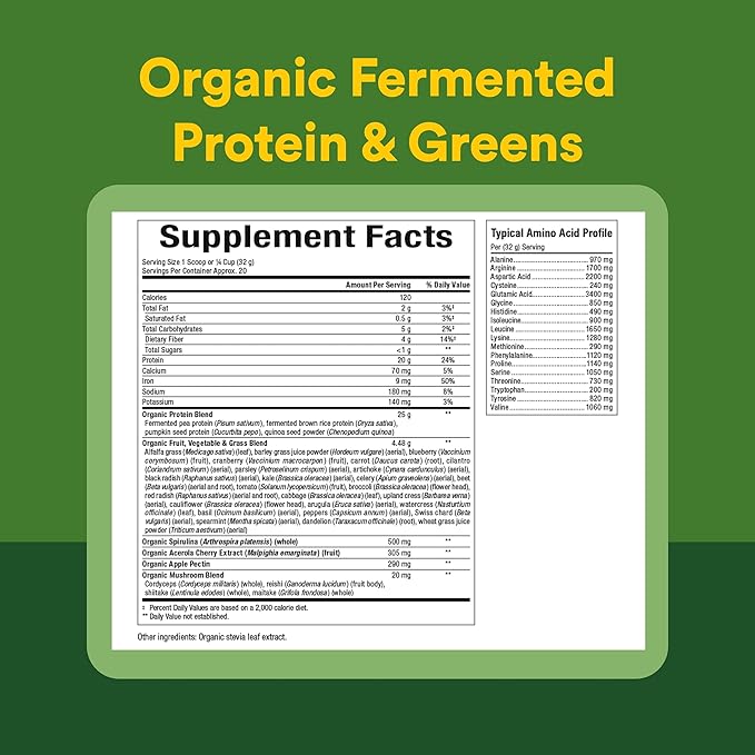 Whole Earth &amp Sea from Natural Factors Organic Fermented Protein &amp Greens Vegan Whole Food Supplement Unflavored 1 lb 9 Oz