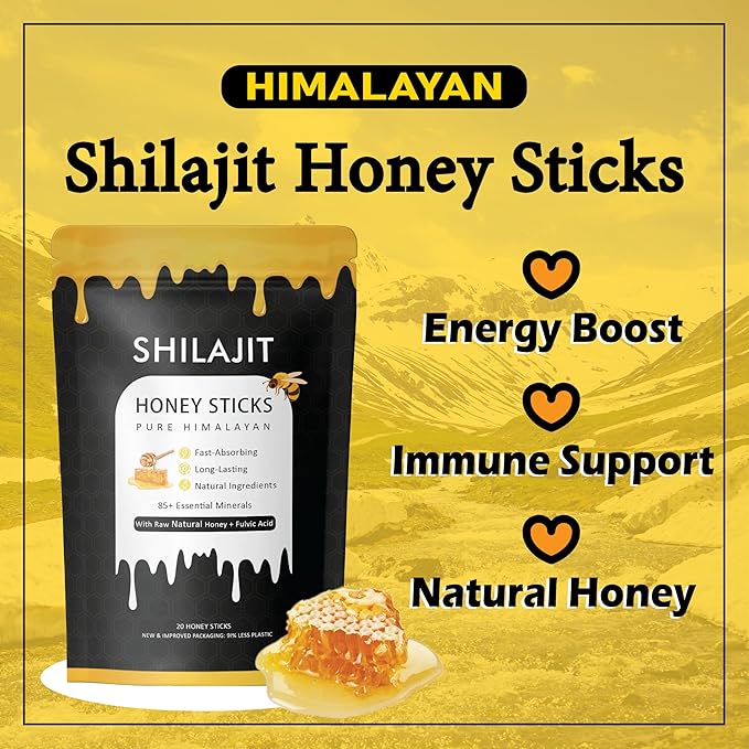 Rone Honey Packets with Himalayan Shilajit Natural Honey Saffron - Energy Boost &amp Immune Support 85+ Trace Minerals 75%+ Fulvic Acid - 20 Sticks (1)