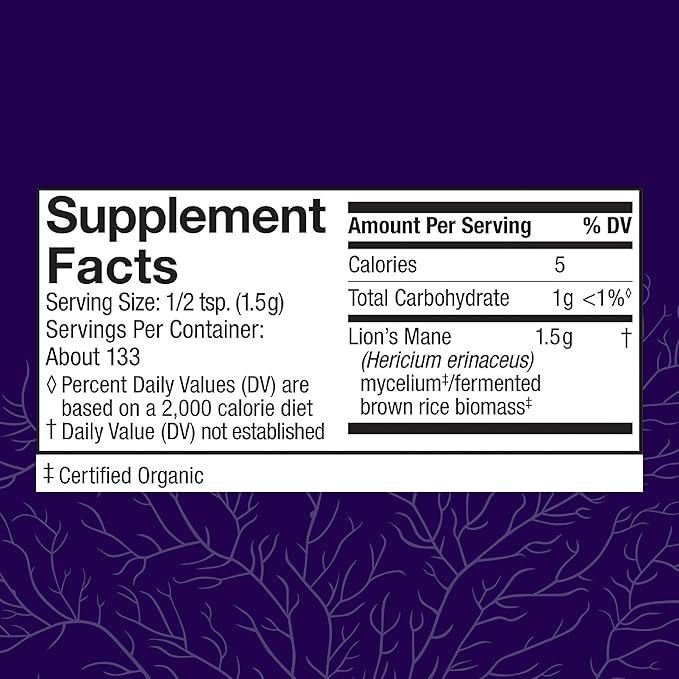 Host Defense Lion's Mane Powder - Brain Health Support Supplement - Mushroom Supplement to Support Focus &amp Memory Function - Immune &amp Nervous System Support Supplement - 7 oz (133 Servings)*