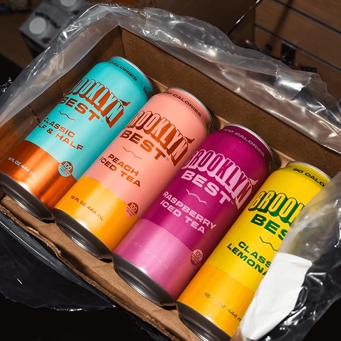Brooklyn Best Variety Pack 3 Iced Tea Flavors and 1 Lemonade Not too Sweet Better for You Drink - 15 Fl Oz (Pack of 12)
