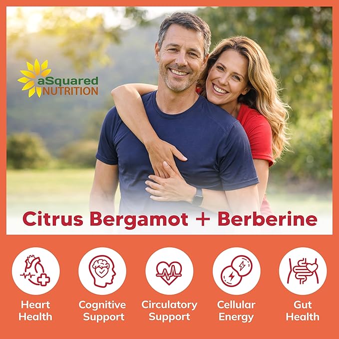 aSquared Nutrition Citrus Bergamot with Berberine Supplement - 1400mg Per Serving Max Strength Complex - 120 Capsules - Supports Cardiovascular Health - Pills Alternative to Gummies &amp Liquid Drops