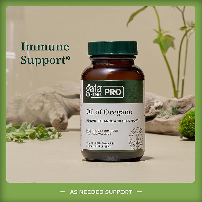 GAIA HERBS PRO Oil of Oregano - Immune Support Supplement - Carvacrol &amp Thymol for Antioxidant Support - Gut Health &amp Wellness Formula* - 60 Vegan Capsules (60 Servings)