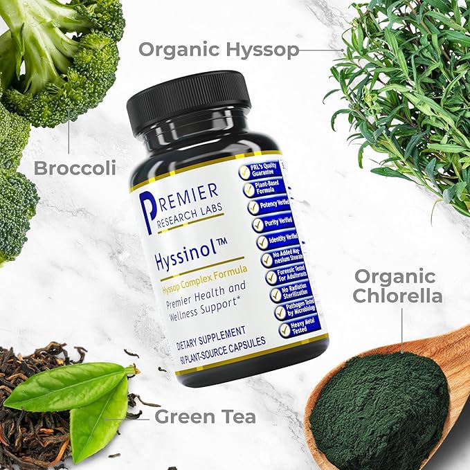 Premier Research Labs Hyssinol - Hyssop Herb Hyssop Capsules Wellness Pills with Organic Hyssop Dry Herb Dietary Supplement with Green Tea Antioxidant Support - 60 Vegetarian Capsules (Pack of 2)