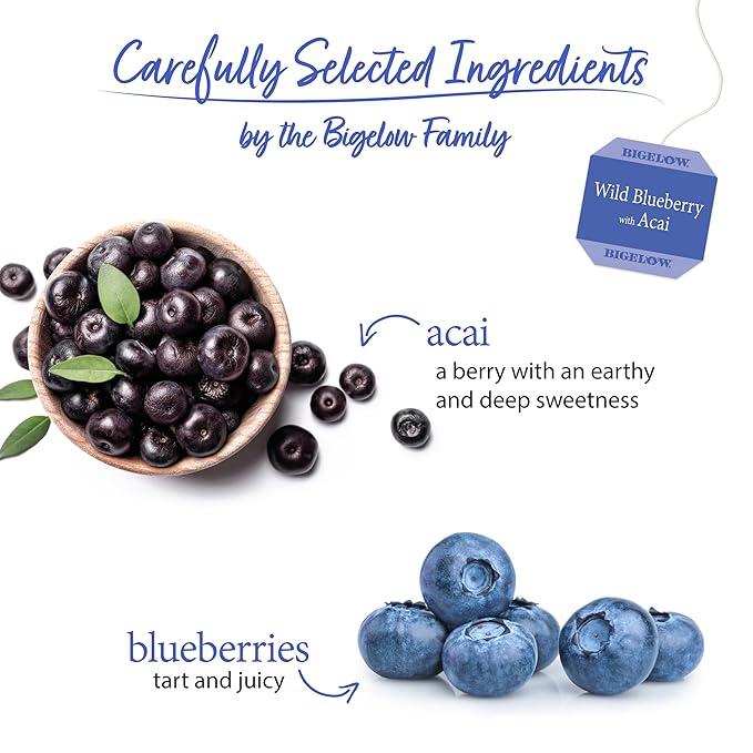 Bigelow Tea Wild Blueberry with Acai Herbal Tea Caffeinated Tea with Blueberry and Acai 20 Count Box (Pack of 6) 120 Total Tea Bags