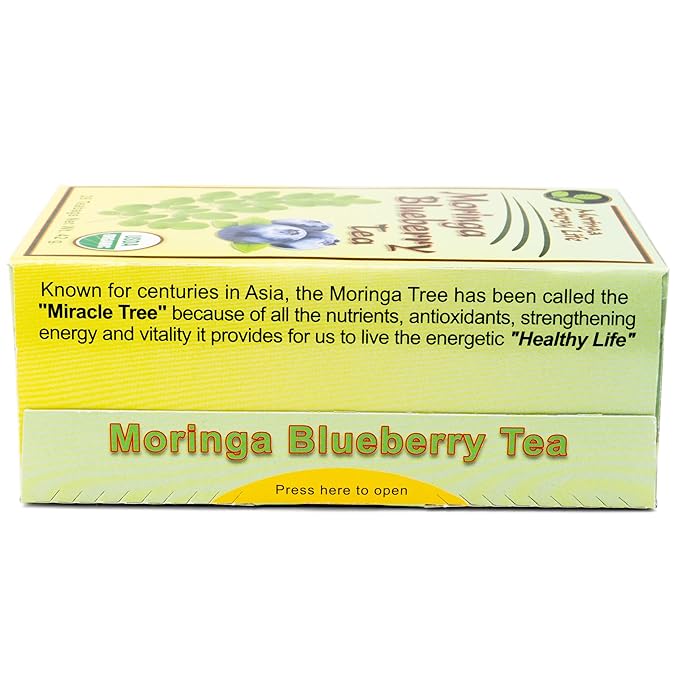 Moringa Blueberry Tea Bags 168 (Keto Detox Paleo Vitamin &amp Minerals Booster Vegan Gluten-Free Non-GMO Caffeine-Free)