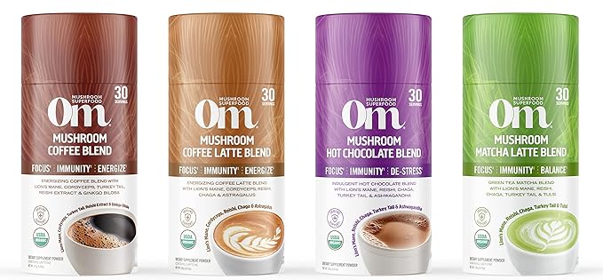 OM MUSHROOM SUPERFOOD Morning Energy Blend – Caffeine-Free Powder with Cordyceps Lion’s Mane Rhodiola &amp Vitamin D2 – Supports Energy Focus &amp Endurance – 8.47 oz Canister (30 Servings)