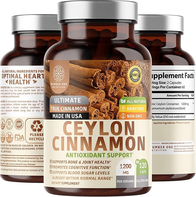 N1N Premium Ceylon Cinnamon 1200mg [100% Organic Ceylon Cinnamon] Natural Supplement to Support Healthy Circulation Brain and Joint Function120 Caps