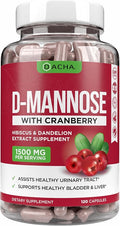 Natural D-Mannose Capsules 4-in-1 Formula - 120 CAPS 1500 MG Cranberry Dandelion Hibiscus Flower Extract Pills for Supporting Bladder and Urinary Tract Health