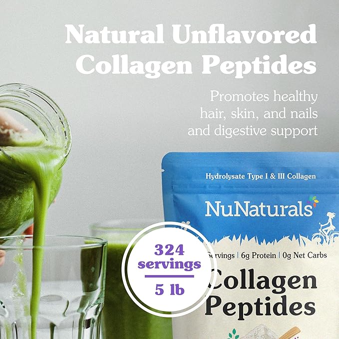 Nunaturals Collagen Peptides Powder (Type I III) for Skin Hair and Nail 5 lbs