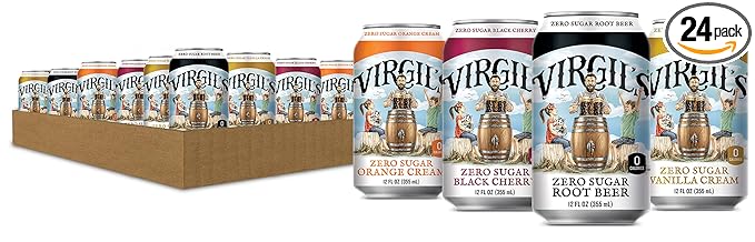 Virgil's Zero Sugar Favorites AMZN Variety 4-6pk Std. 12 oz Cans (Root Beer Vanilla Cream Black Cherry Orange Cream) 24 Count