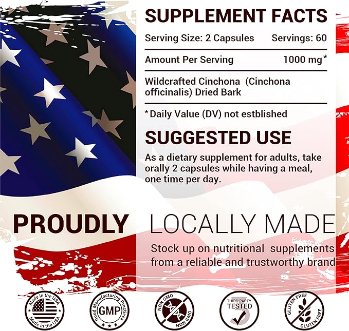 Leg Cramps Relief Quinine Capsules – Natural Cinchona Bark Supplement for Cramp Defense &amp Digestive Health – 500 mg Quinine Pills 120 Tablets Non-GMO Gluten-Free