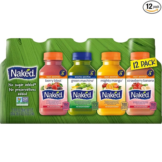 Naked Variety Pack Juice Smoothie Mighty Mango  Green Machine Berry Blast Total 12 Pack
