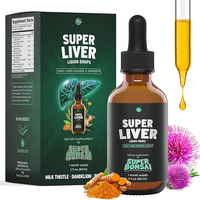 SuperBonsai Super Liver Support with Milk Thistle - All Natural Liver Cleanse Detox &amp Repair Aid - Doctor-Formulated Liver Supplement - Liquid Herbal Supplements for Liver Health - 1 Month Supply
