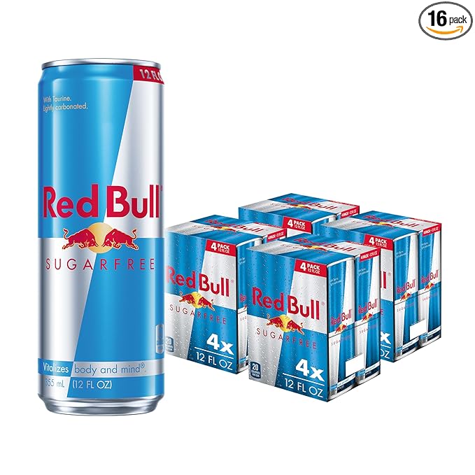 Red Bull Sugar Free Energy Drink with 114mg Caffeine plus Taurine &amp B Vitamins 12 Fl Oz Pack of 16 Cans