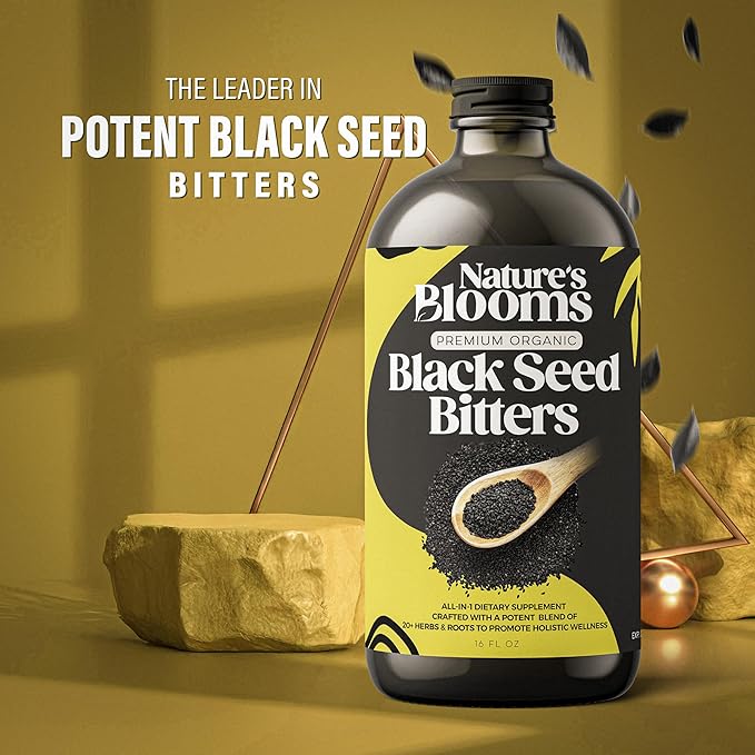 Nature's Blooms: Black Seed Bitters Natural Supplement for Health and Wellness|Super Antioxidant for Immune Support Joints Digestion Hair &amp Skin|16 oz