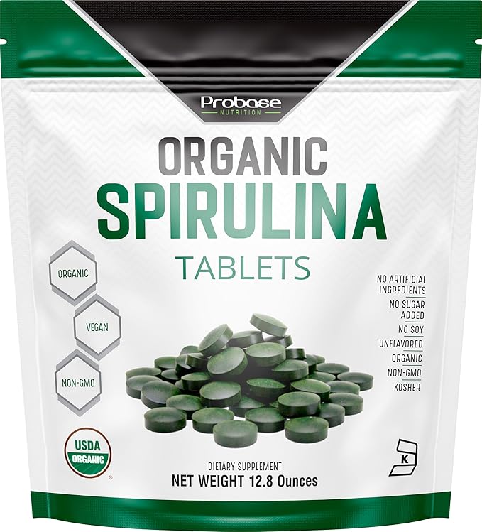 Probase Nutrition Organic Spirulina Supplement 3000MG Per Serving 720 Tablets (4 Month Supply) No Filler &amp Non-GMO Rich in Vegan Protein Vitamins &amp Prebiotics Premium Spirulina Pills