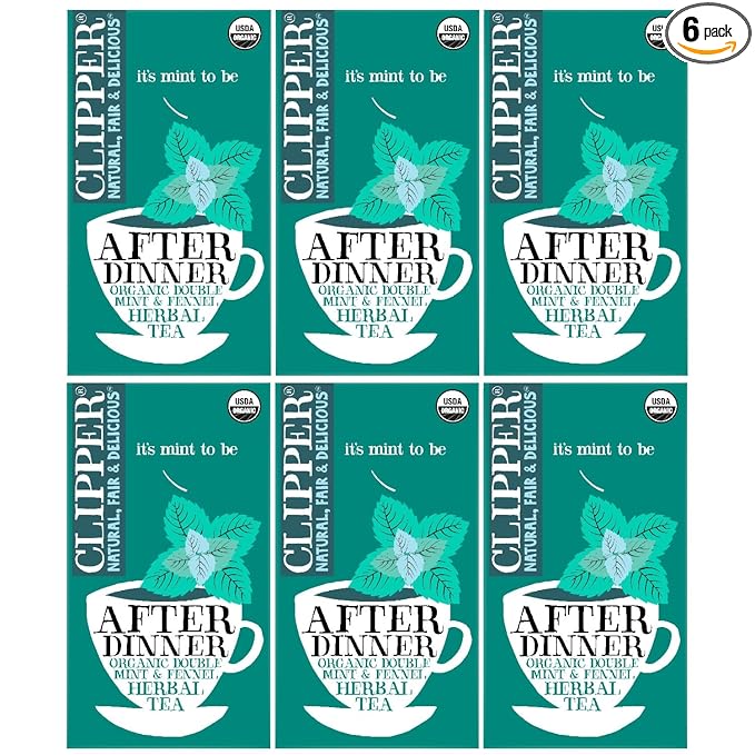 Clipper Tea Organic Mint &amp Fennel Herbal Tea After Dinner Mints - USDA Organic Non-GMO Sustainable Caffeinated British Tea 6 Pack 120 Unbleached Tea Bags
