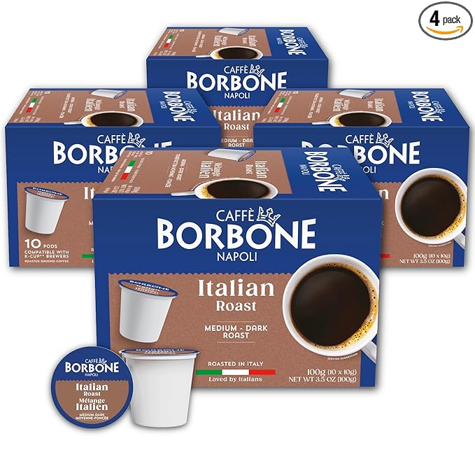 Caffè Borbone Italian Roast Coffee (40 Count) – Medium Dark Roast Arabica &amp Robusta Blend Roasted in Italy for a Bold Smooth Taste – Single Serve Coffee Pods Compatible with K-Cup Brewers