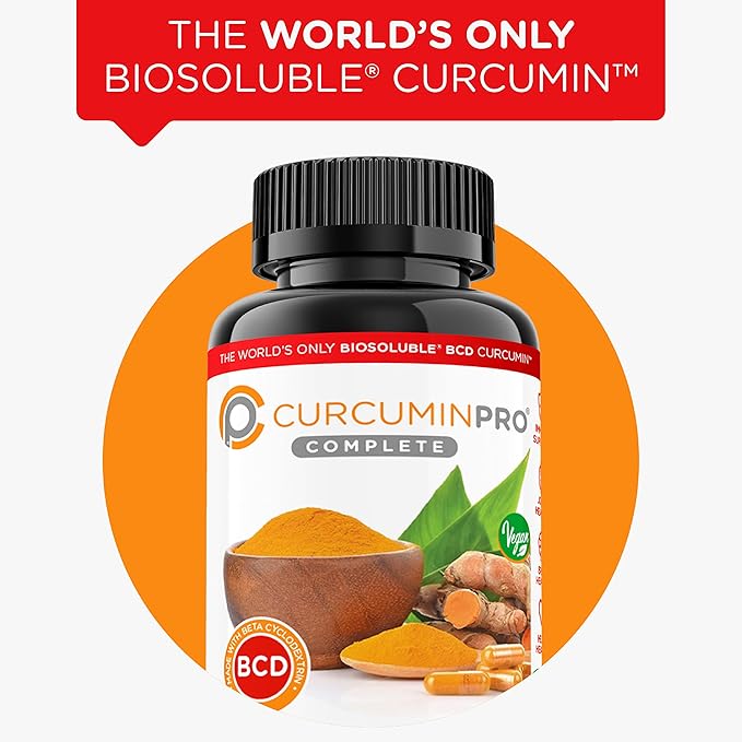 curcuminpro Complete BCD | 30 Day Supply | World's Only BioSoluble Vegan Beta Cyclodextrin &amp Organic Turmeric Curcumin | Natural Joint &amp Muscle Support | Vegan | 60 Count