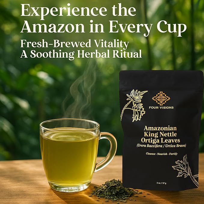 Four Visions Amazonian King Nettle Tea – Wild-Harvested Organic Loose Leaf Ortiga (Urera Baccifera) for Inflammation Hormone Balance Blood Pressure Detox &amp Seasonal Allergy Support