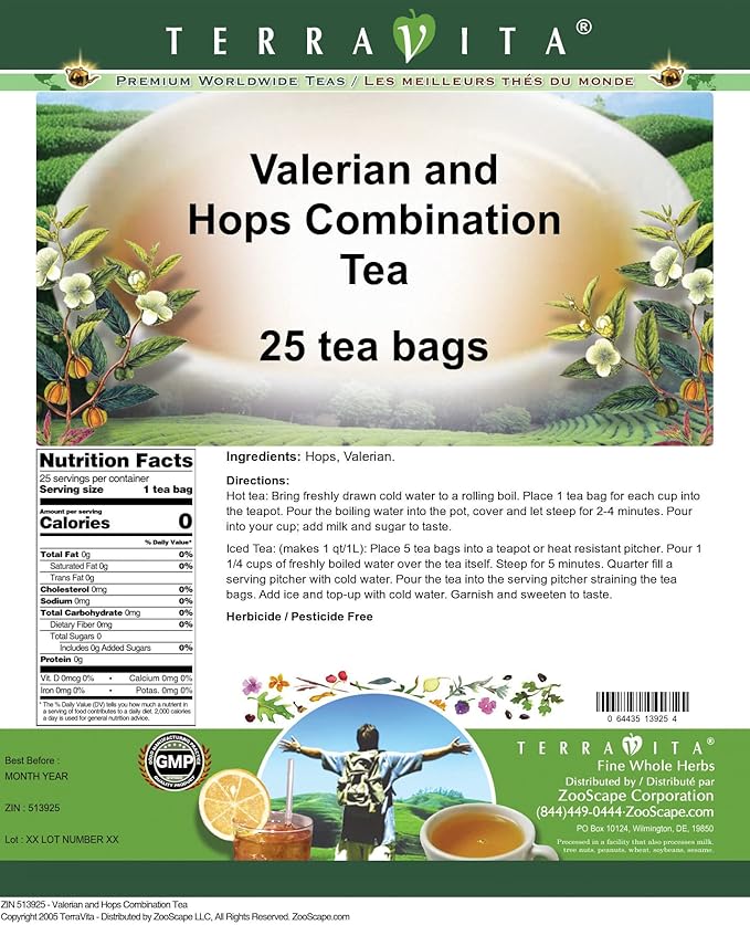 Valerian and Hops Combination Tea (25 tea bags ZIN: 513925) - 3 Pack