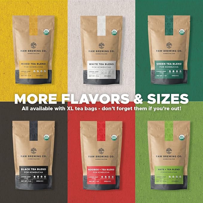Kombucha.com Certified Organic Loose Leaf Tea - Kombucha Brewing Blends (Black Tea Blend 8 Ounce W/ 50 XL FILTER BAGS)