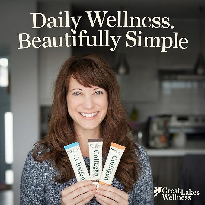 Great Lakes Wellness Collagen Peptides Powder for Skin Hair Nails Joints &amp Digestion - Variety Flavors - Quick Dissolve Hydrolyzed Non-GMO Kosher - 12 Sticks
