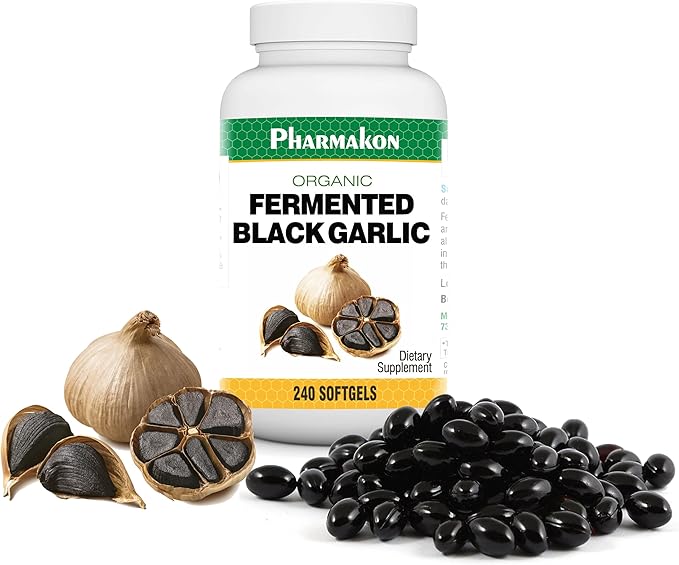PHARMAKON Organic Aged Black Garlic Potent Soft Capsules Wholesome Reduced Odor (240 Count)