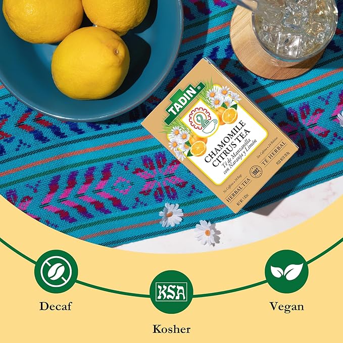 Tadin Chamomile Citrus Tea Herbal Tea Caffeine Free Tea Tea Bags Individually Wrapped 24 Tea Bags Per Box Pack of 6