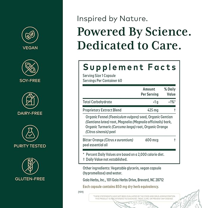GAIA HERBS PRO MMC Restore - Digestive Health Supplement for Upper Gastric Motility - Contains Fennel Seed Turmeric Root Gentian Root &amp Magnolia Bark - 60 Liquid Phyto-Caps (60 Servings)